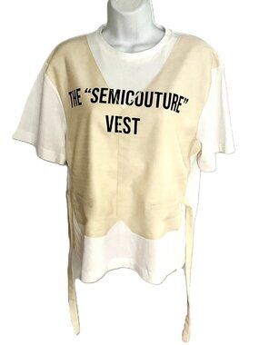 Semicouture Layered T-Shirt with Wool Blend Tie Vest White Cream Italy Size 42